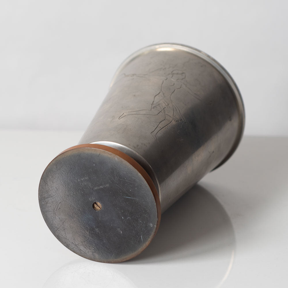 Oscar Antonsson for Athena Ystad, Sweden, pewter lidded jar with engraved tennis player L3315