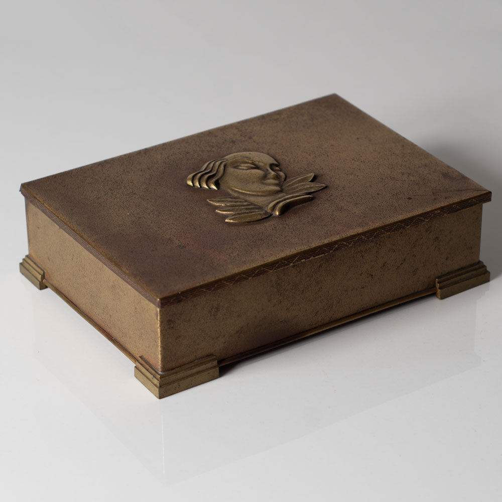 Ystad Brons, Sweden, bronze box with wood interior and portrait in relief to lid L3364