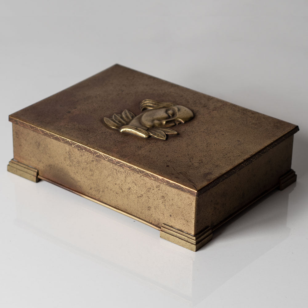 Ystad Brons, Sweden,  bronze box with wood interior and portrait in relief to lid L3364