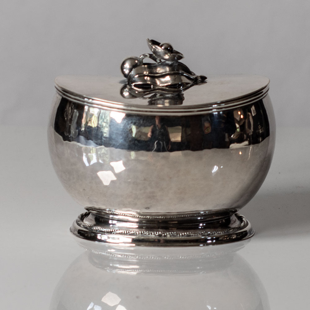 GAB, Sweden, silver lidded jar with floral handle L3394