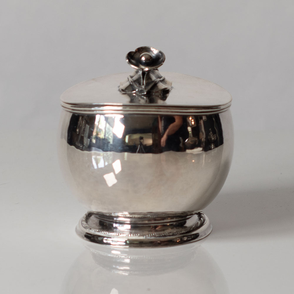 GAB, Sweden, silver lidded jar with floral handle L3394