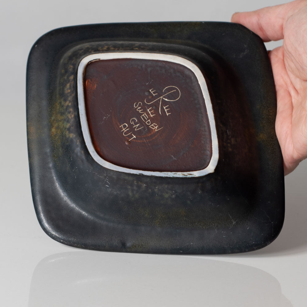 Gunnar Nylund for Rörstrand, Sweden, ceramic dish with blue and green glaze L3382