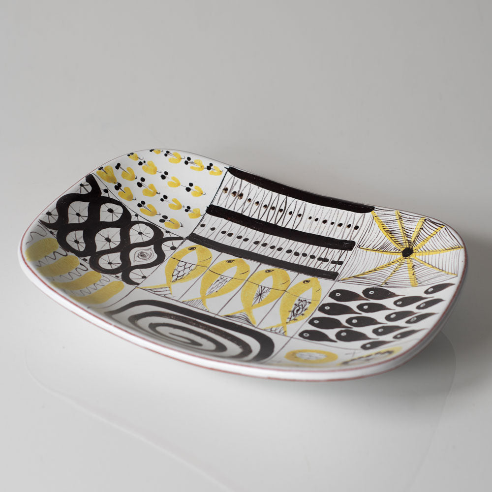 Stig Lindberg for Gustavsberg, Sweden, rectangular earthenware faiance dish with painted illustration H1406