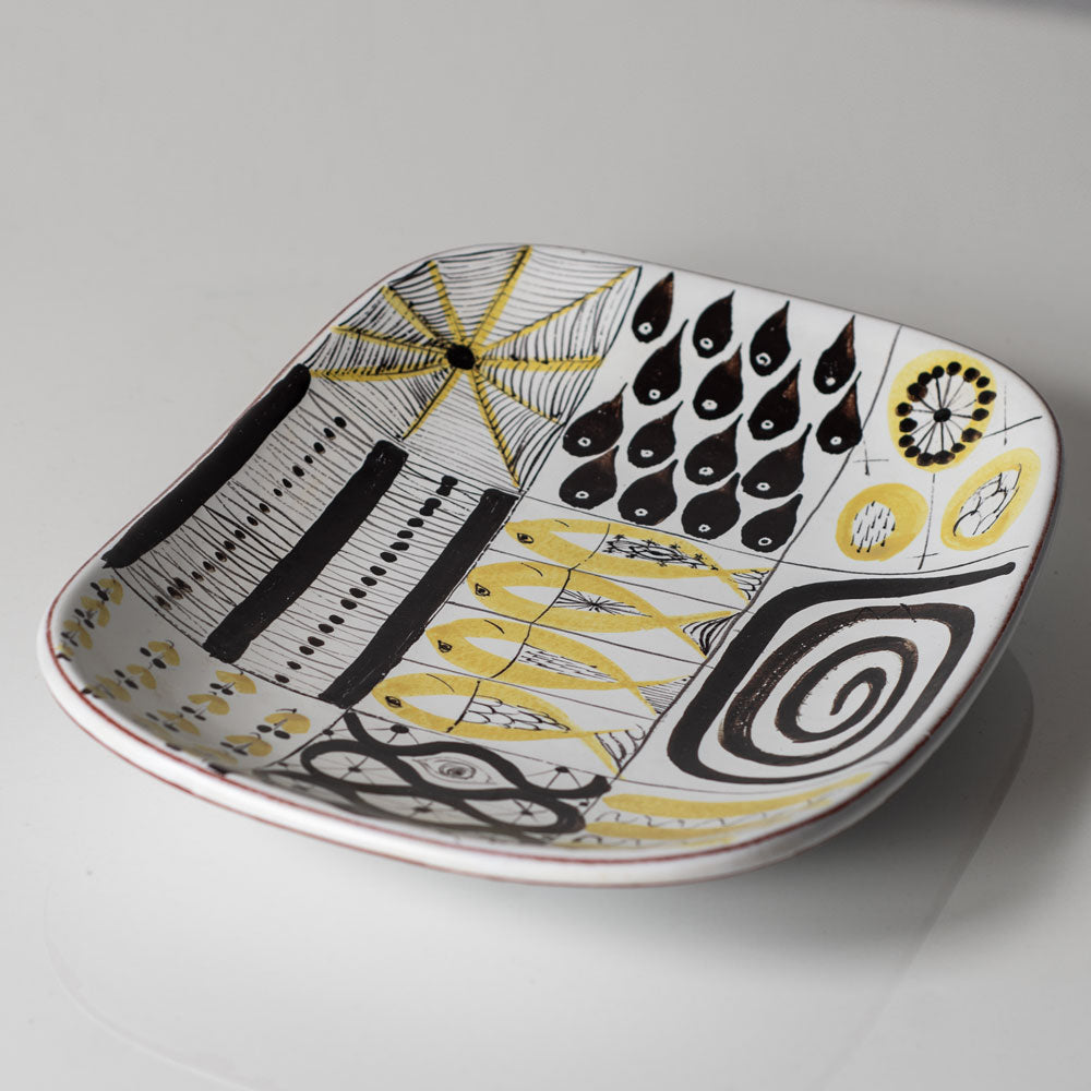 Stig Lindberg for Gustavsberg, Sweden, rectangular earthenware faiance dish with painted illustration H1406