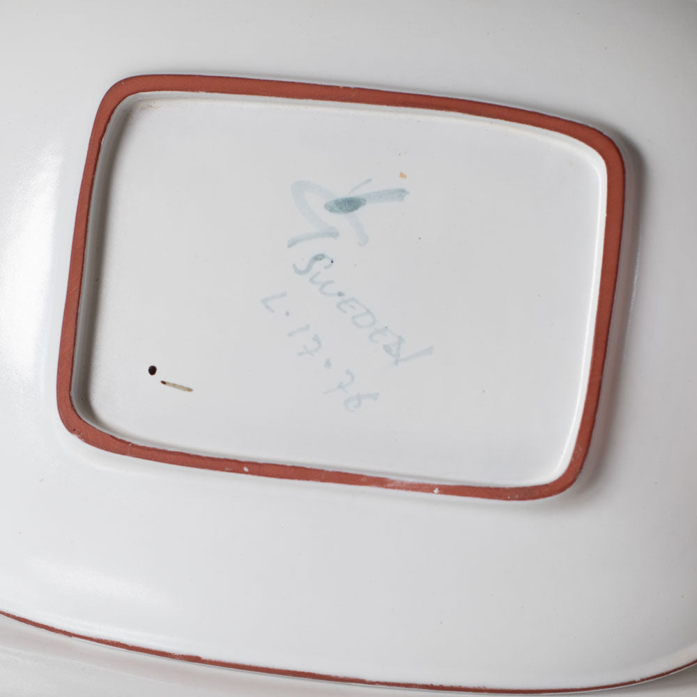 Stig Lindberg for Gustavsberg, Sweden, rectangular earthenware faiance dish with painted illustration H1406
