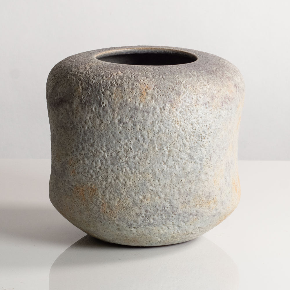 Chris Carter, UK, unique stoneware vase with pale gray and purple volcanic glaze M4334