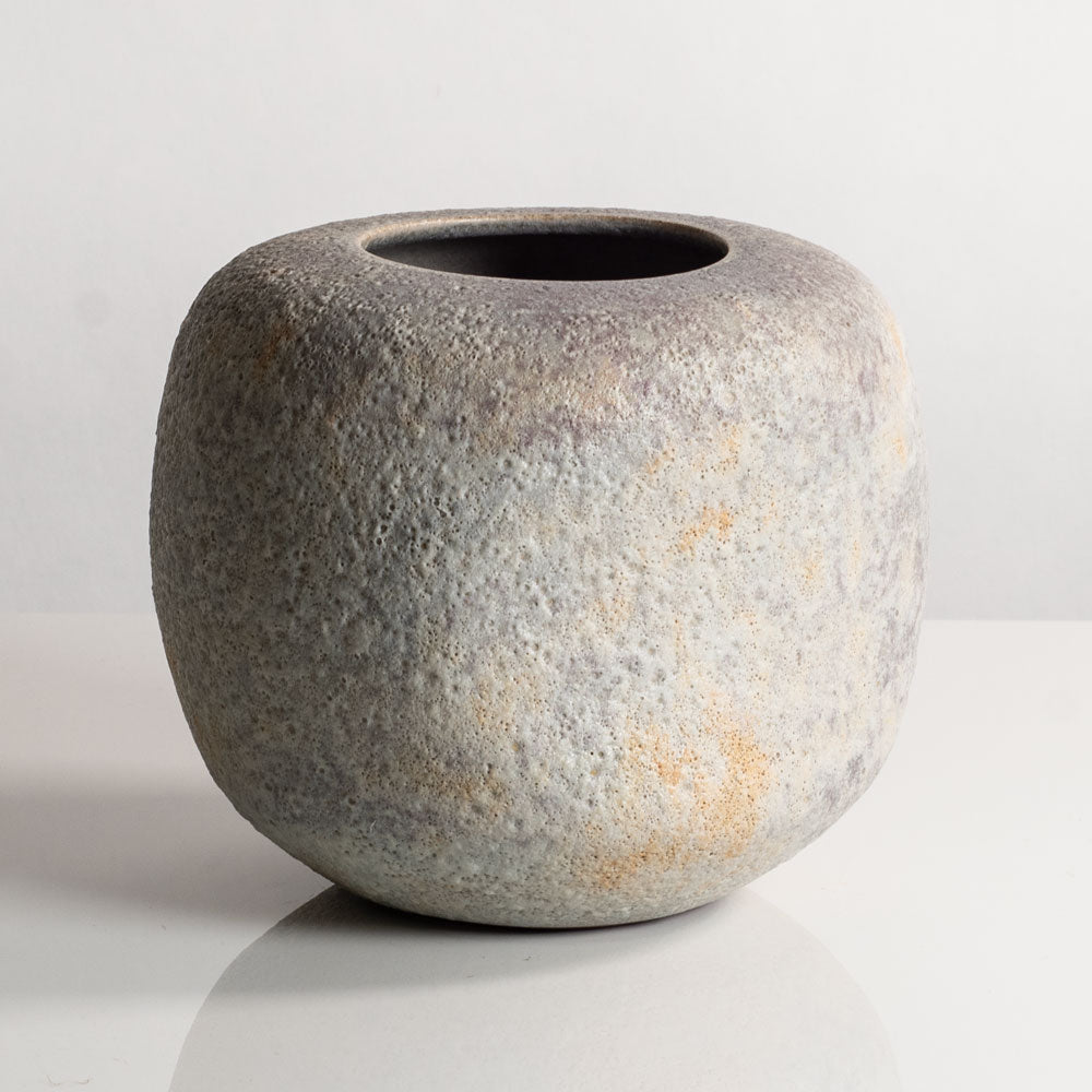 Chris Carter, UK, unique stoneware vase with pale gray and purple volcanic glaze M4334