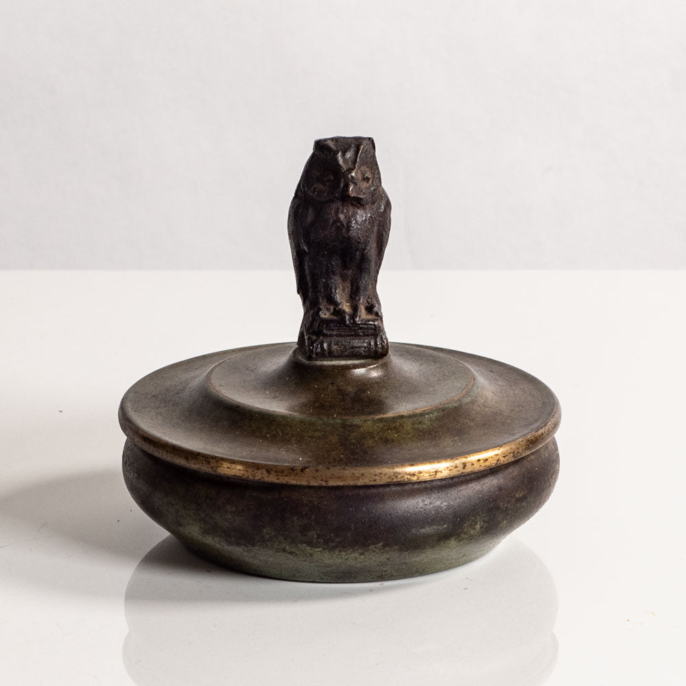 Bernard Hertz, BH Ildfast, Denmark, bronze lidded bowl with owl figure M5424