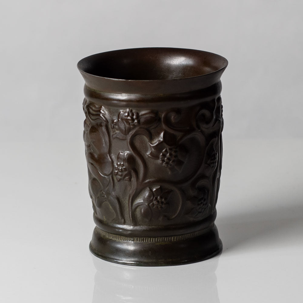 Just Andersen, Denmark, Disko metal vase with relief of Samson and Delilah L3388