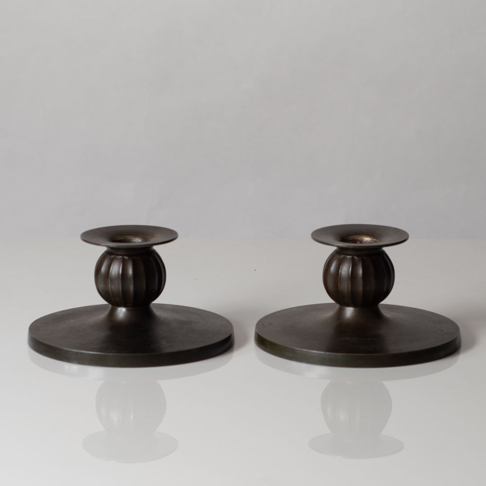 Just Andersen, Denmark, pair of Disko metal candleholders L3390