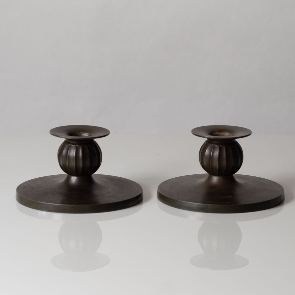Just Andersen, Denmark, pair of Disko metal candleholders L3390