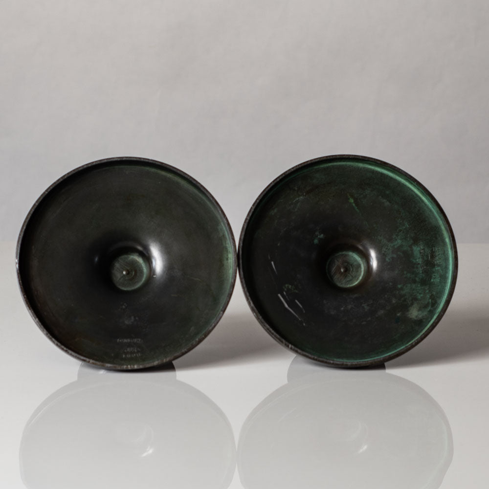 Just Andersen, Denmark, pair of Disko metal candleholders L3390