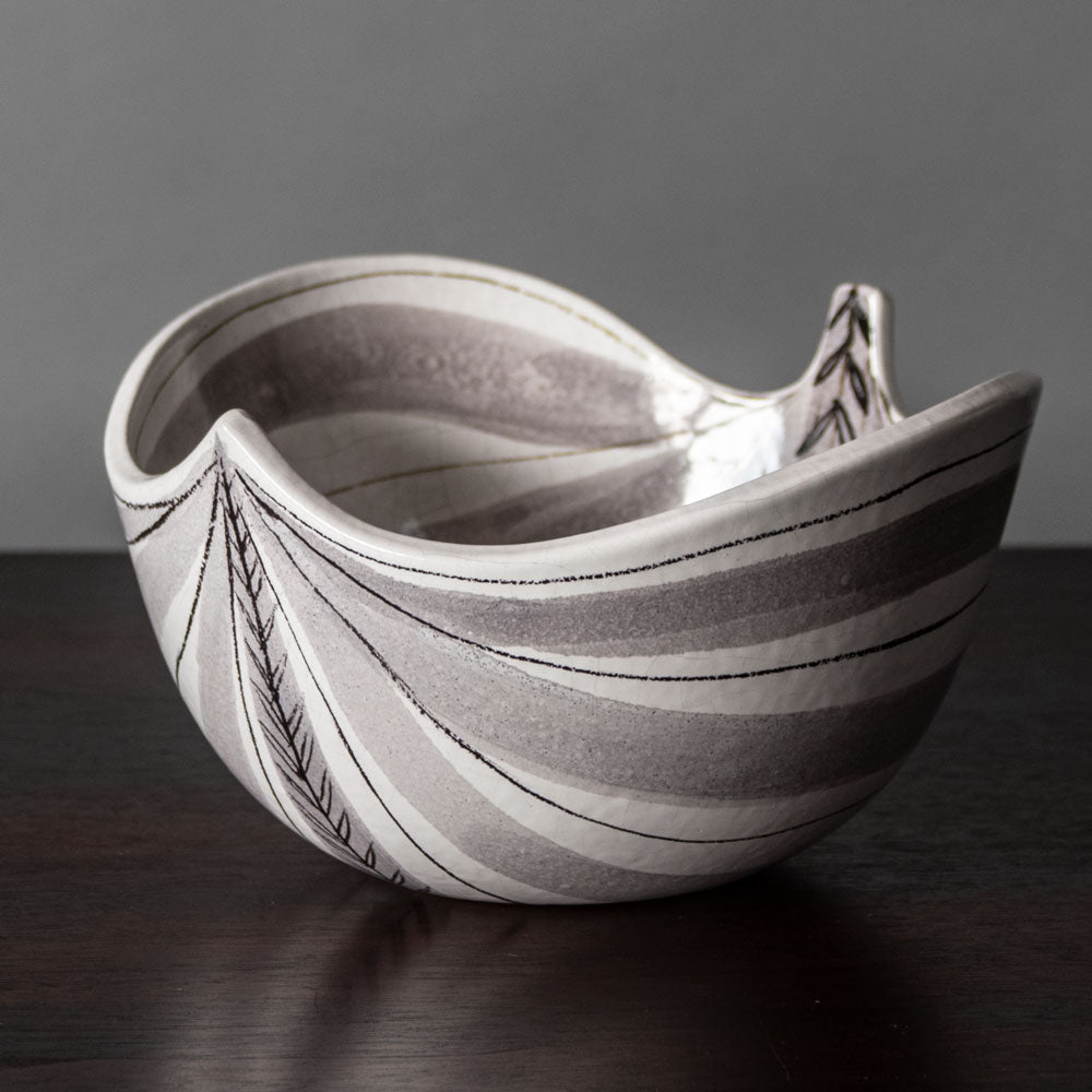 Stig Lindberg for Gustavsberg, Sweden,  "Faience" earthenware bowl with gray stripes J1462