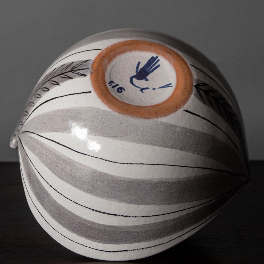 Stig Lindberg for Gustavsberg, Sweden,  "Faience" earthenware bowl with gray stripes J1462