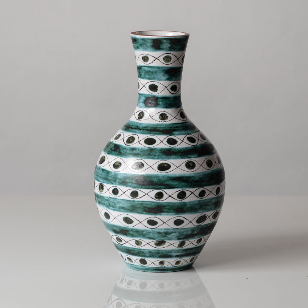 Stig Lindberg for Gustavsberg, Sweden, faiance vase with black, green and white decoration L3091