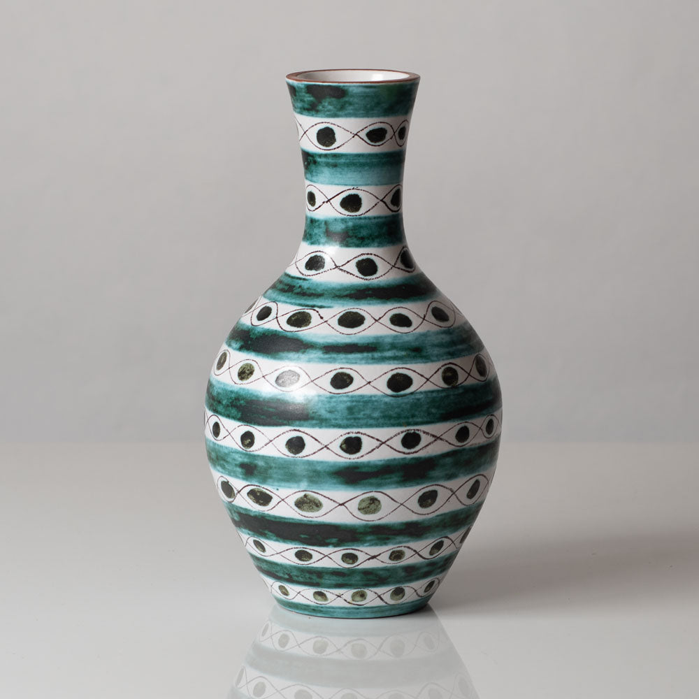 Stig Lindberg for Gustavsberg, Sweden, faiance vase with black, green and white decoration L3091