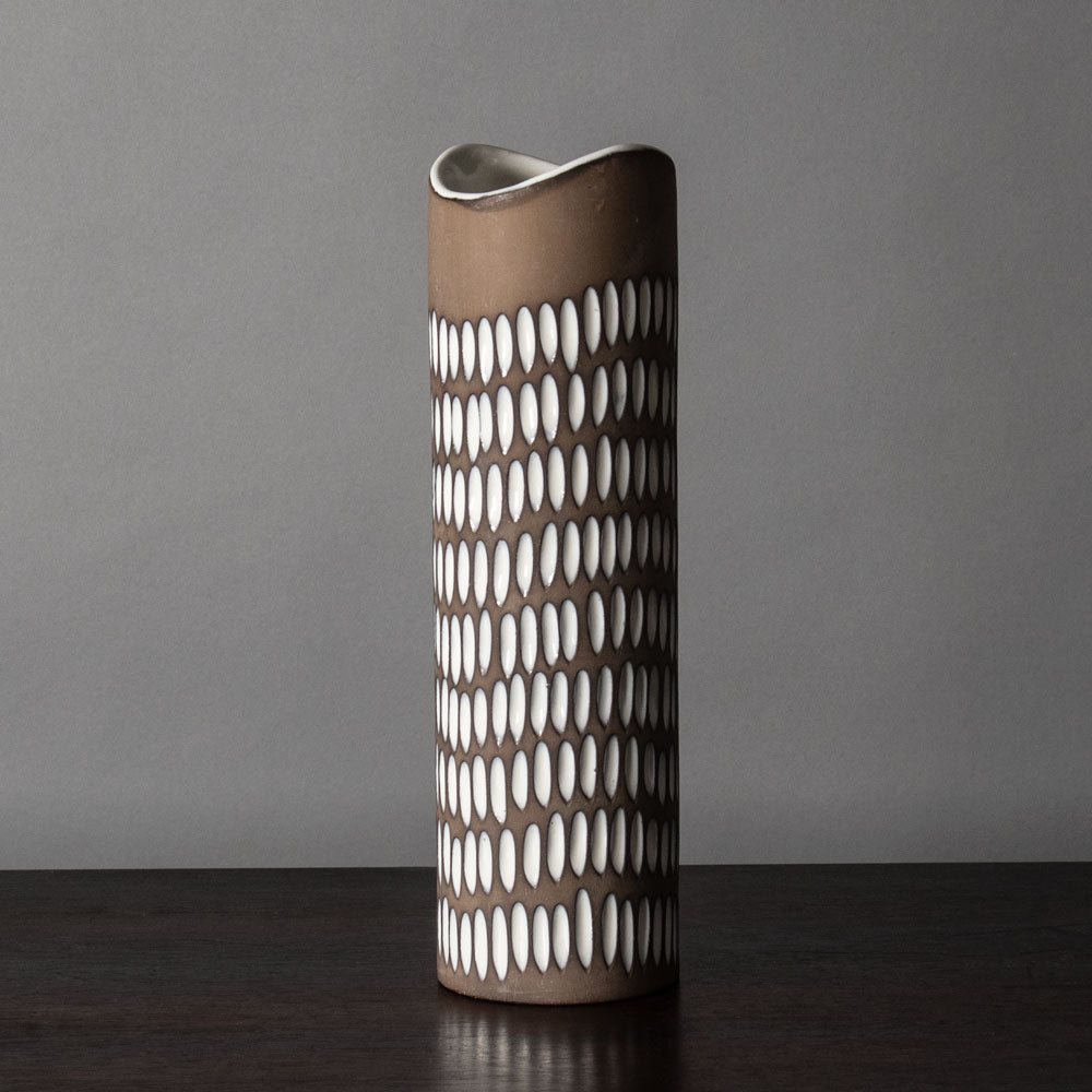 Ingrid Atterberg for Uppsala, stoneware brown and white vase J1319