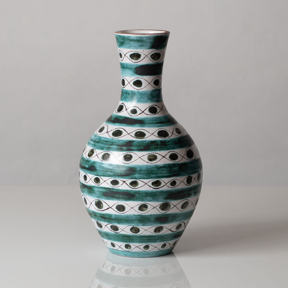 Stig Lindberg for Gustavsberg, Sweden, faiance vase with black, green and white decoration L3091