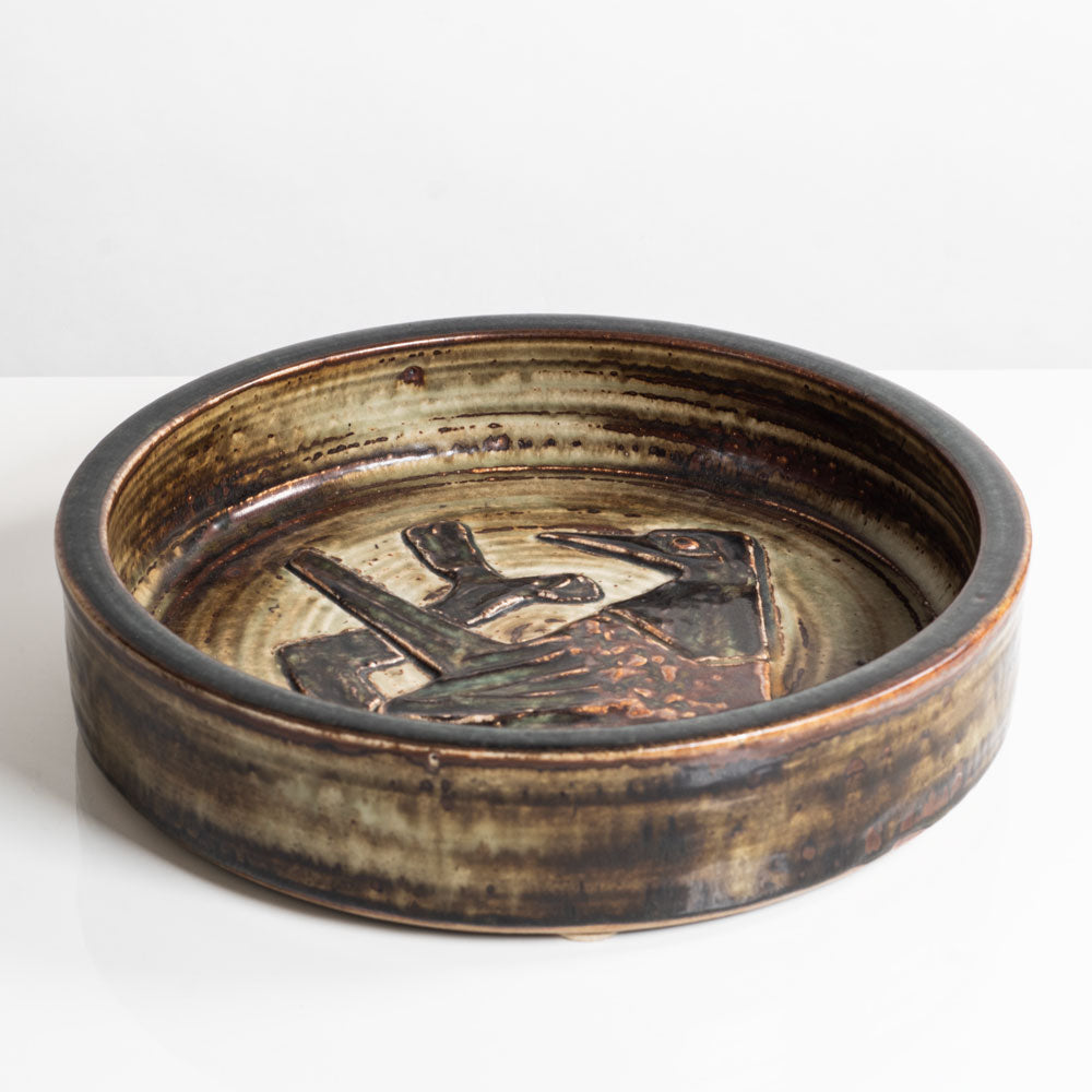 Jørgen Mogensen for Royal Copenhagen, Denmark, stoneware bowl with bird motif M4103