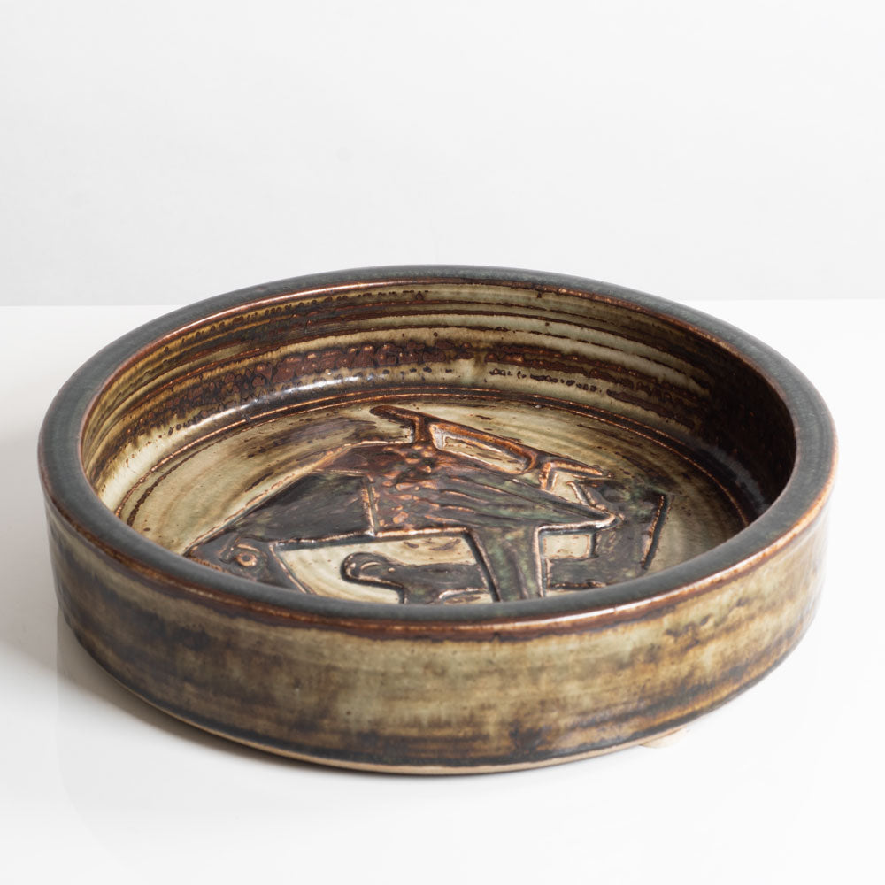 Jørgen Mogensen for Royal Copenhagen, Denmark, stoneware bowl with bird motif M4103