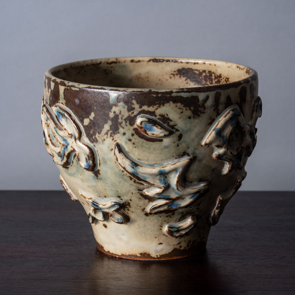 Thorkild Olsen for Royal Copenhagen unique vase with relief and Sung glaze J1020