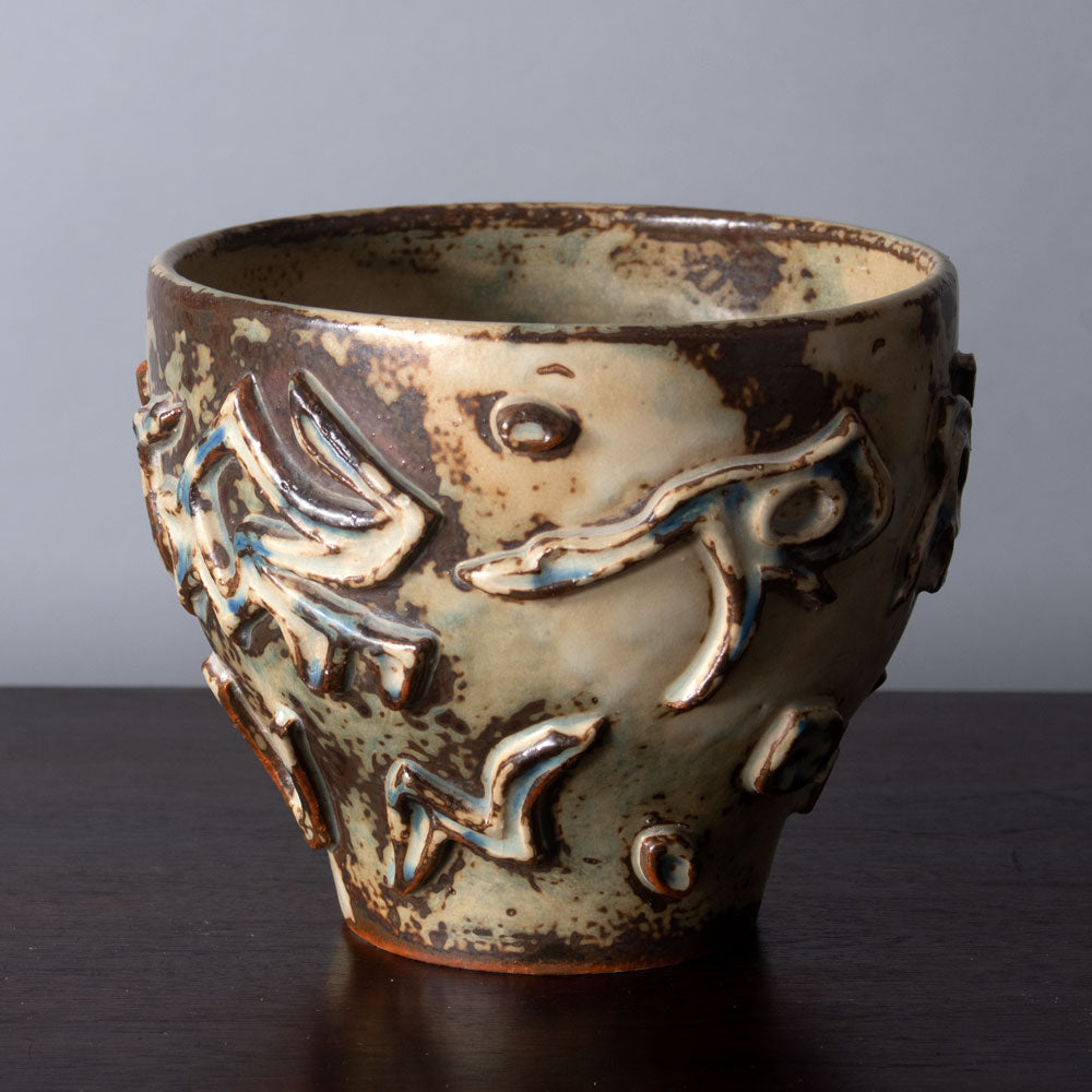 Thorkild Olsen for Royal Copenhagen unique vase with relief and Sung glaze J1020