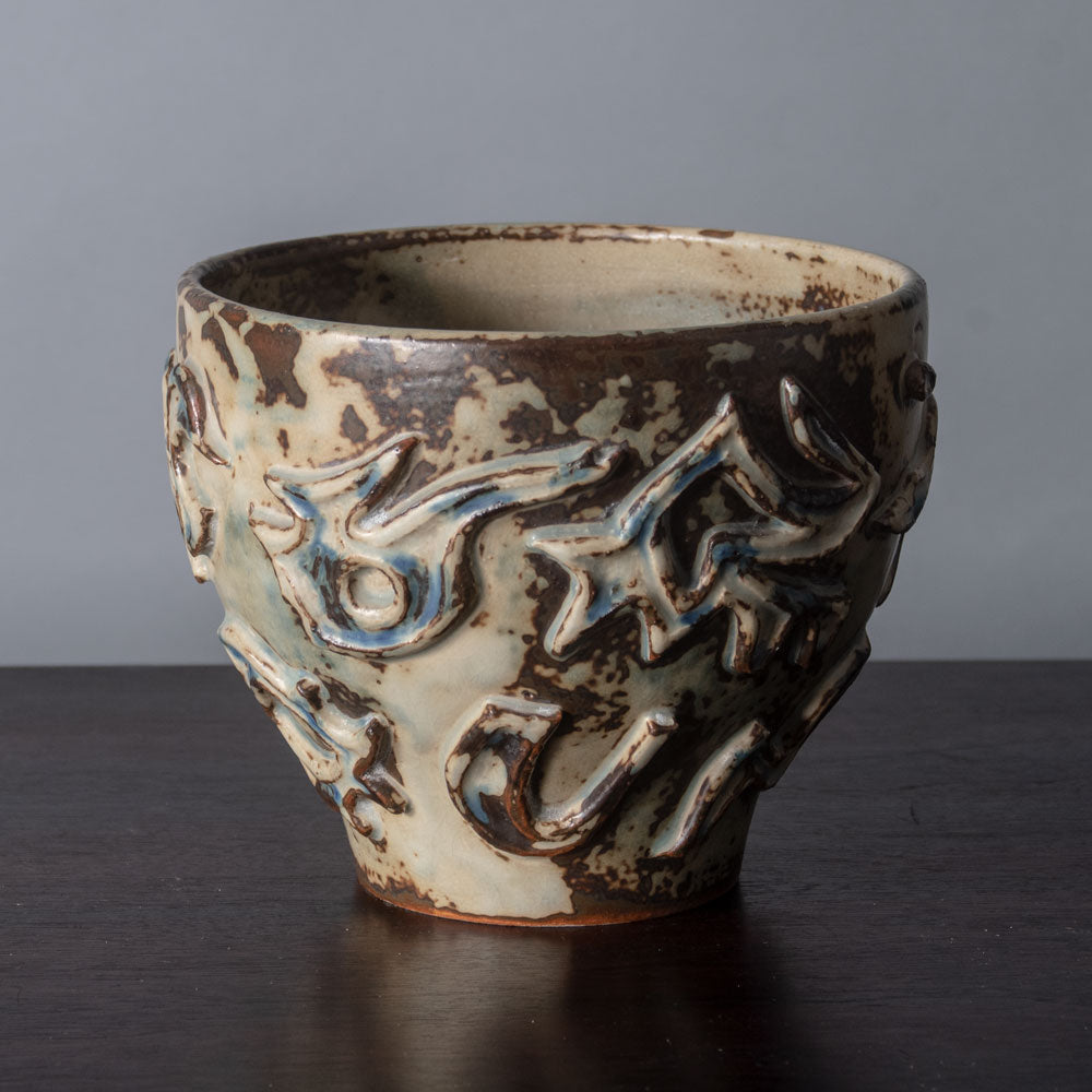 Thorkild Olsen for Royal Copenhagen unique vase with relief and Sung glaze J1020