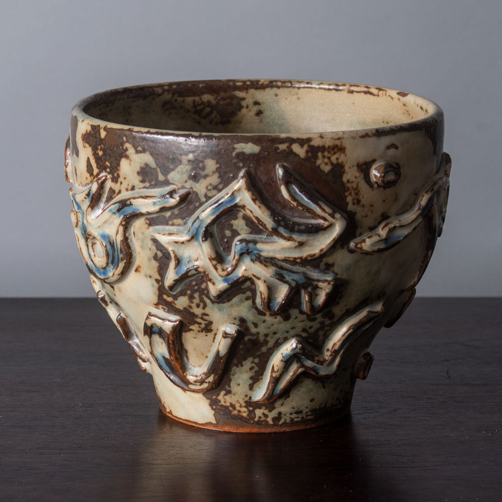 Thorkild Olsen for Royal Copenhagen unique vase with relief and Sung glaze J1020