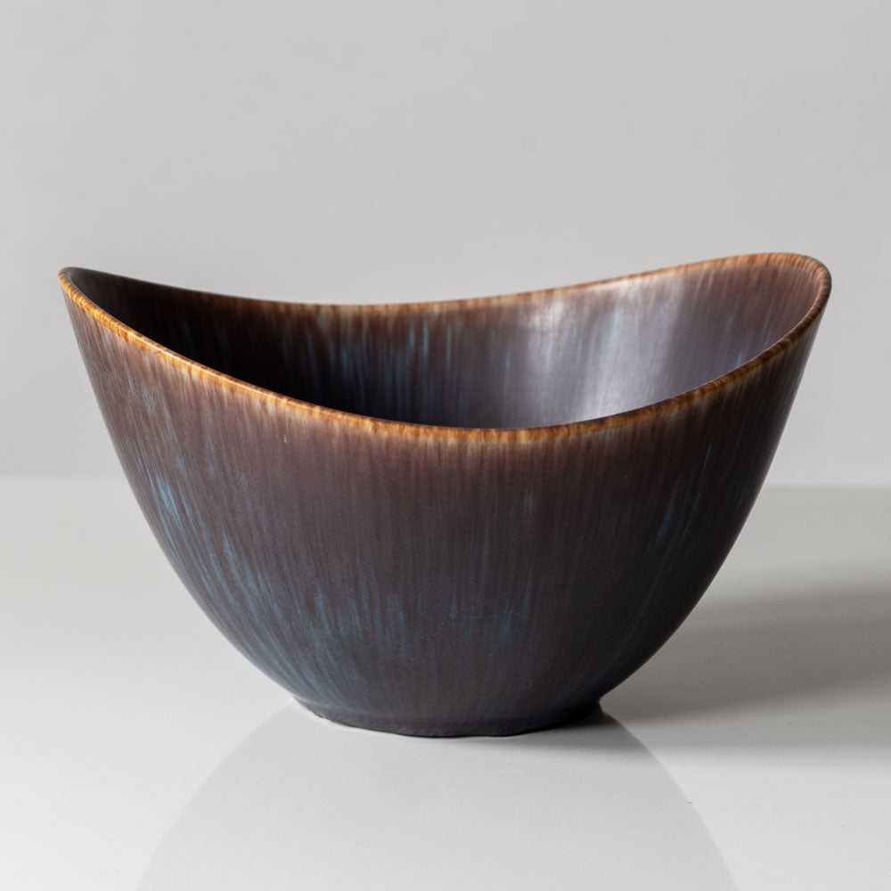 Gunnar Nylund for Rörstrand large ovoid stoneware bowl with blue and brown glaze K2084