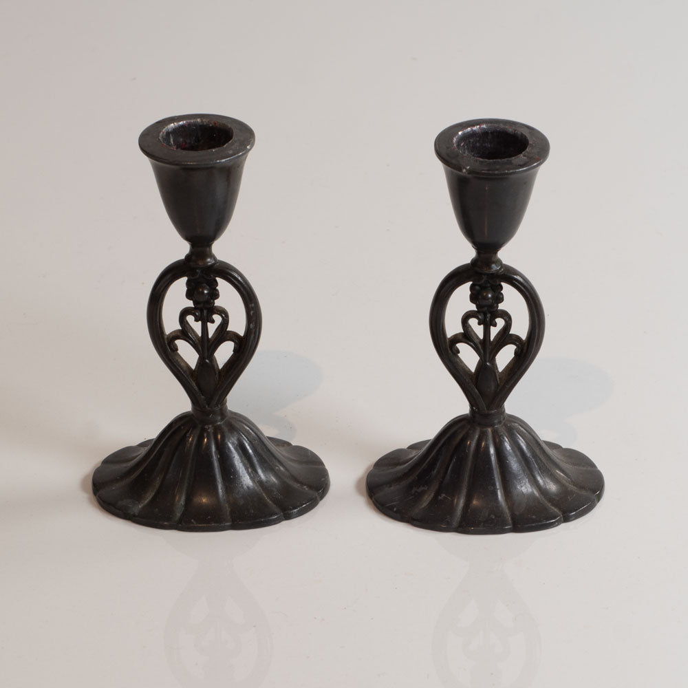 Just Andersen, Denmark, pair of Disko metal candlesticks M4373