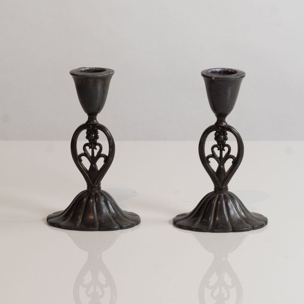 Just Andersen, Denmark, pair of Disko metal candlesticks M4373