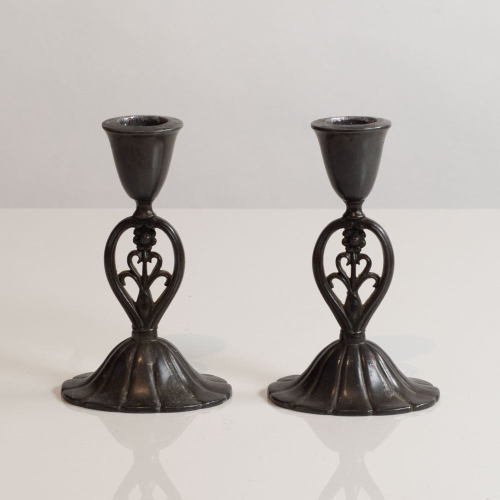 Just Andersen, Denmark, pair of Disko metal candlesticks M4373