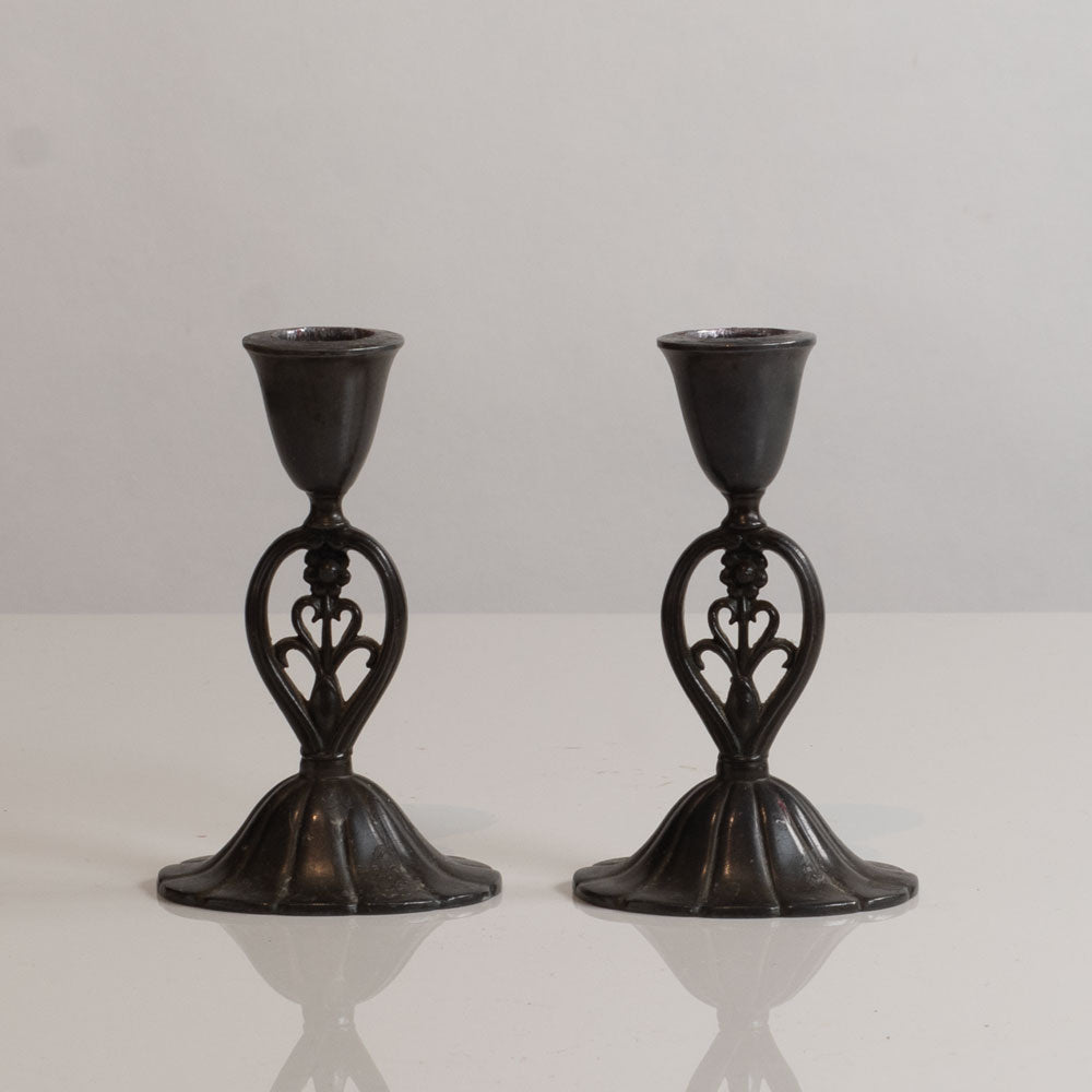 Just Andersen, Denmark, pair of Disko metal candlesticks M4373