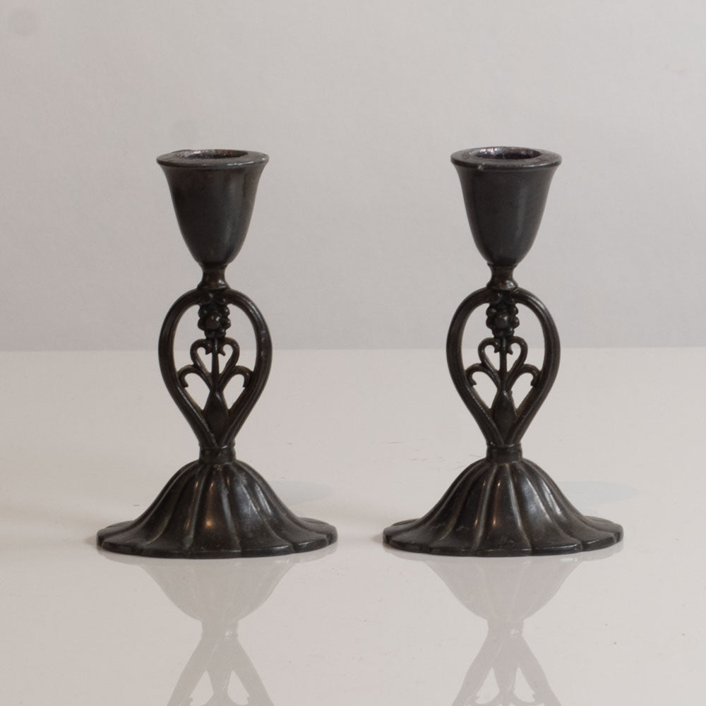 Just Andersen, Denmark, pair of Disko metal candlesticks M4373