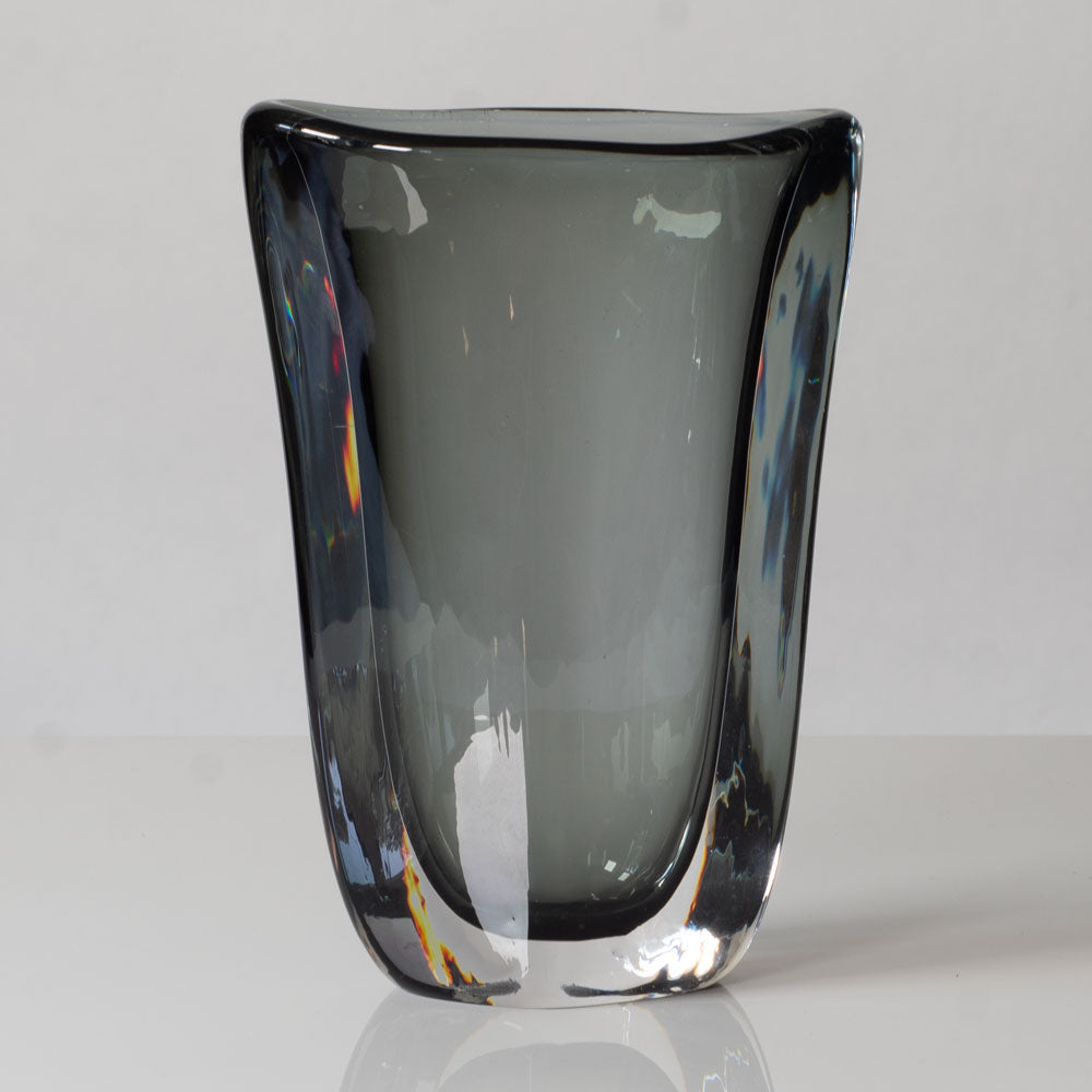 Nils Landberg for Orrefors, Sweden, gray glass "Sommerso" vase L3489