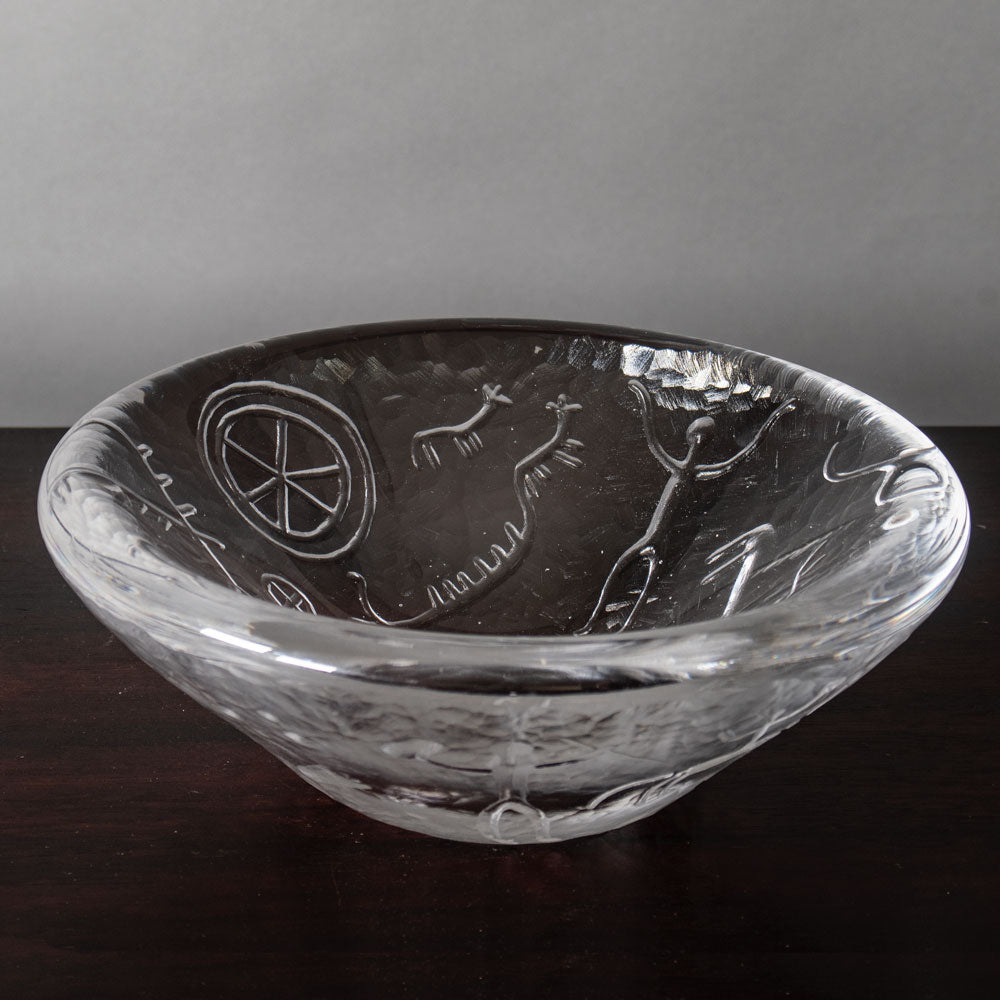 Vicke Lindstrand for Kosta, clear glass bowl with engraved figures J1453