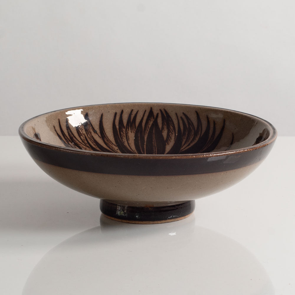Nils Thorsson for Royal Copenhagen, Denmark, stoneware "Jungle" bowl with olive and brown glaze M5500