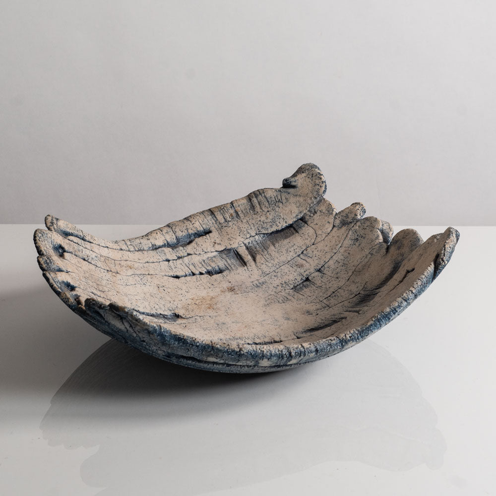 Ulla Viotti, Sweden, large unique stoneware bowl with unglaze blue and white matte surface M5486