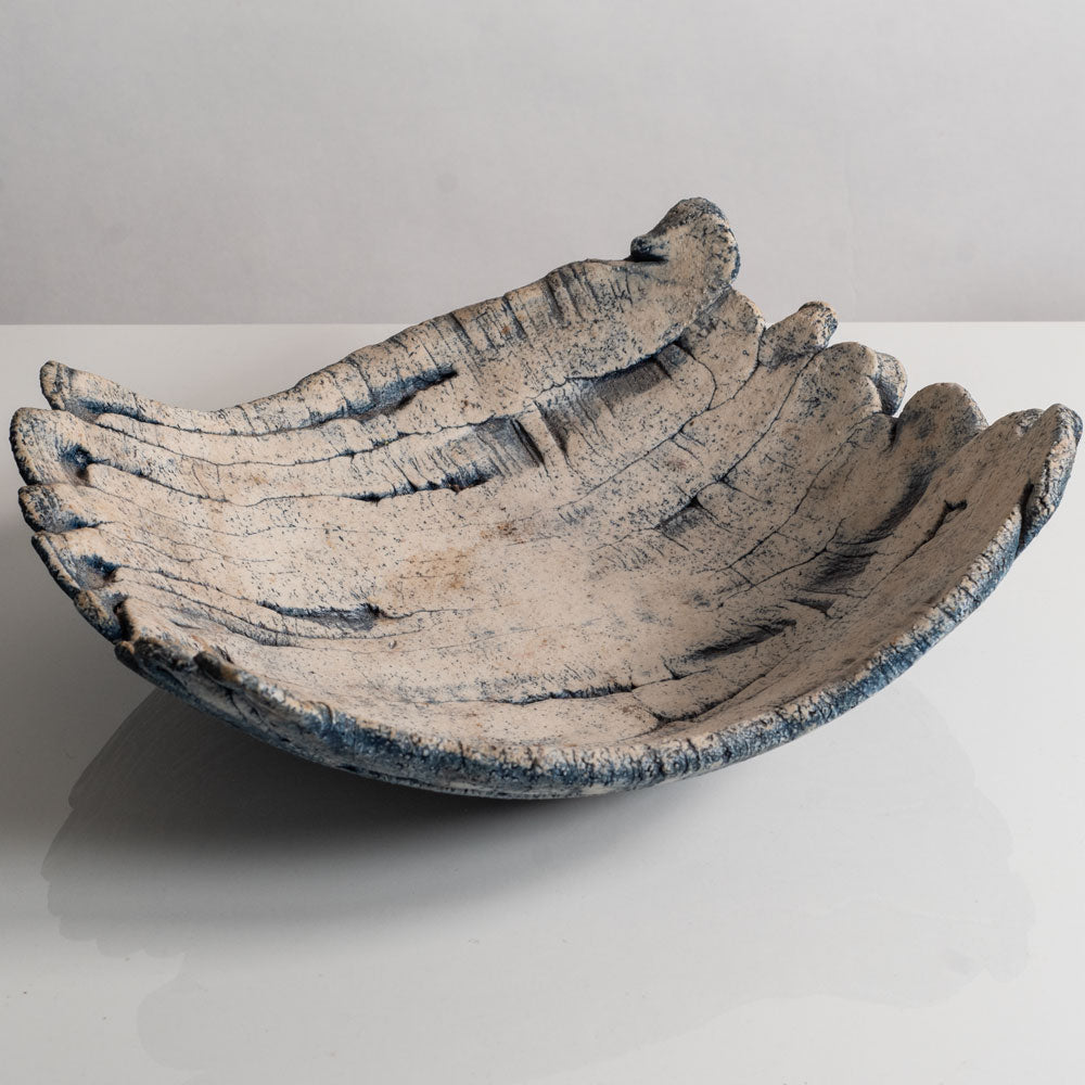 Ulla Viotti, Sweden, large unique stoneware bowl with unglaze blue and white matte surface M5486