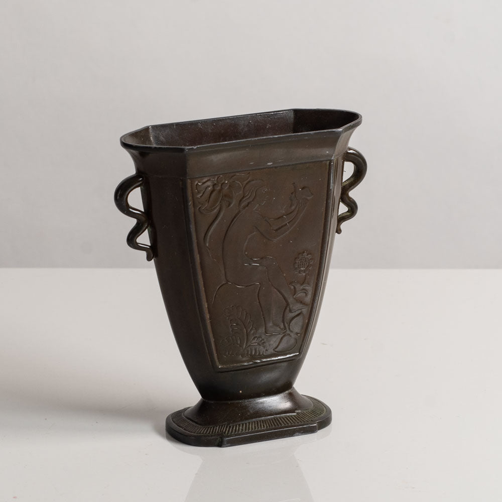 Just Andersen, Denmark, illustrated vase in disko metal L3500