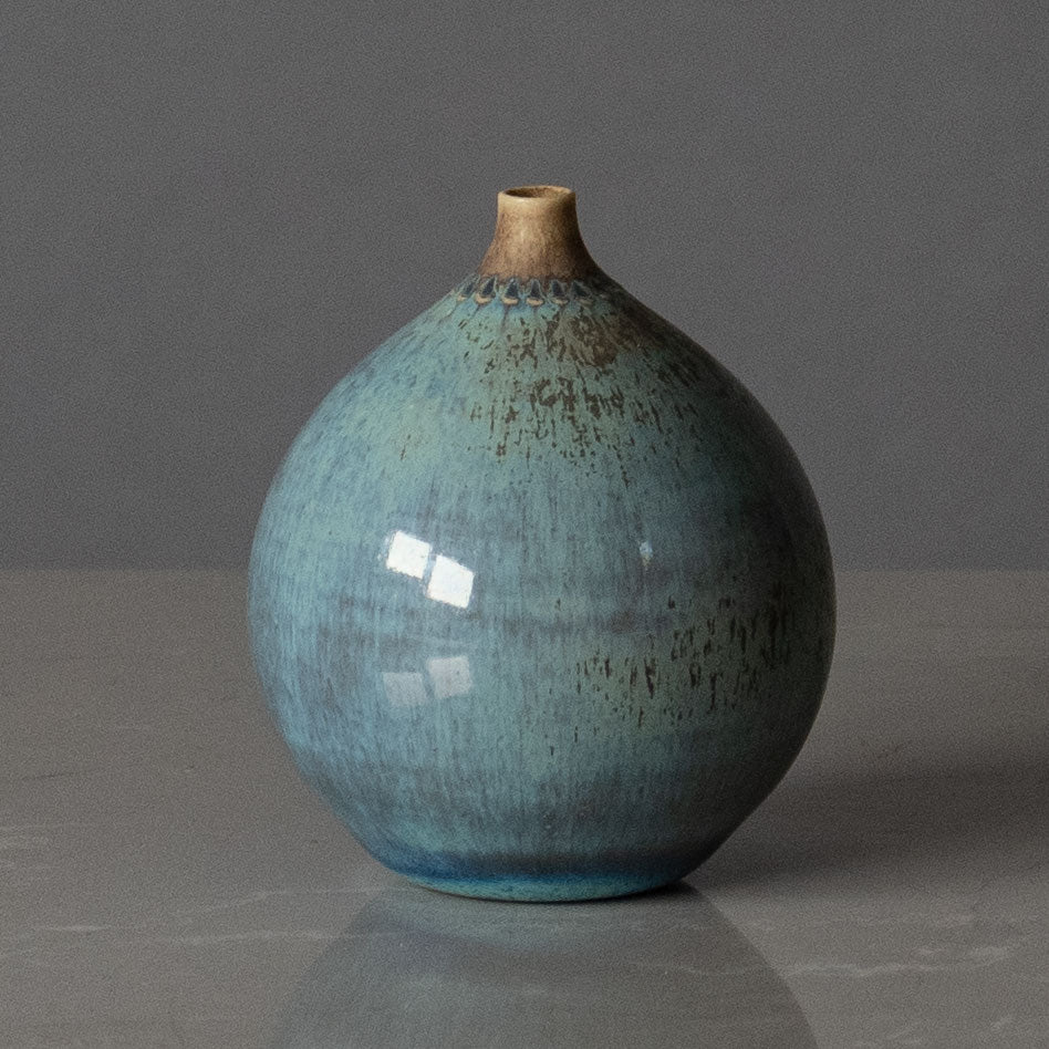 Stig Lindberg for Gustavsberg, Sweden, unique miniature stoneware vase with pale blue glaze H1172