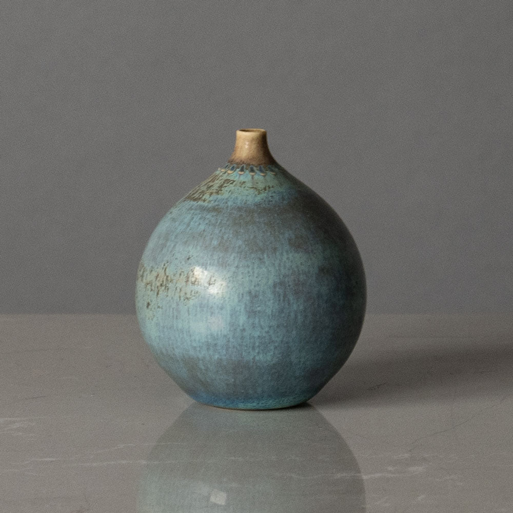 Stig Lindberg for Gustavsberg, Sweden, unique miniature stoneware vase with pale blue glaze H1172