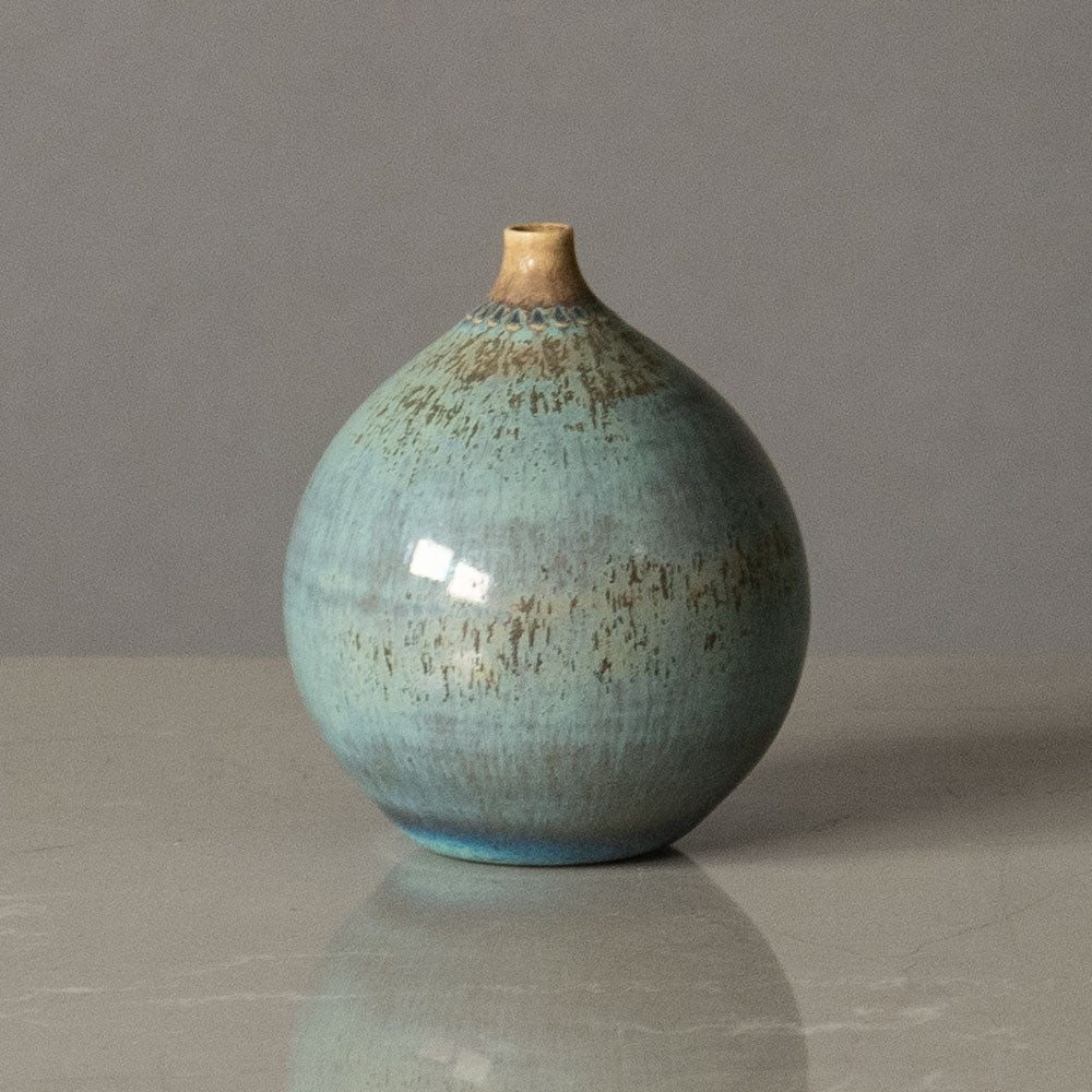Stig Lindberg for Gustavsberg, Sweden, unique miniature stoneware vase with pale blue glaze H1172
