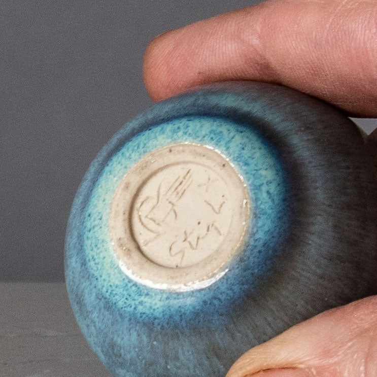 Stig Lindberg for Gustavsberg, Sweden, unique miniature stoneware vase with pale blue glaze H1172