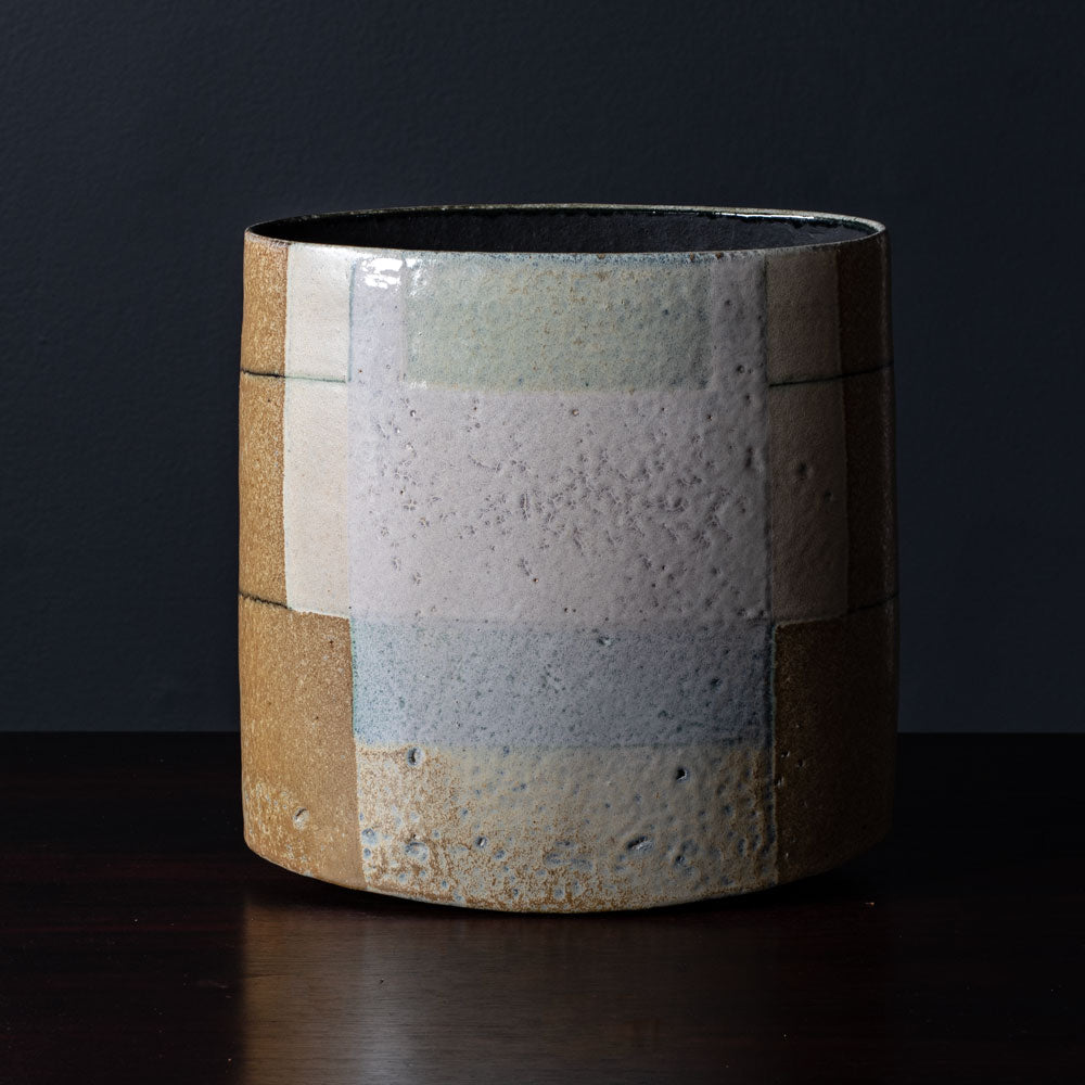 Bente Hansen, Denmark, unique stoneware vase with pale  brown and cream glaze L3444