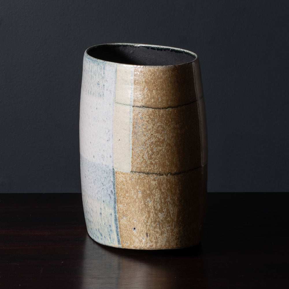 Bente Hansen, Denmark, unique stoneware vase with pale  brown and cream glaze L3444