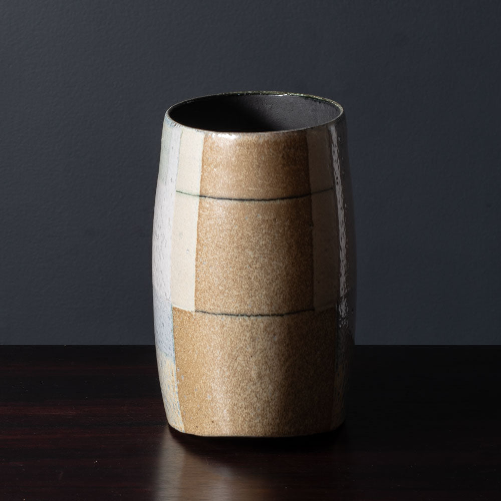 Bente Hansen, Denmark, unique stoneware vase with pale  brown and cream glaze L3444