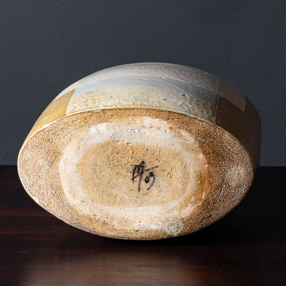 Bente Hansen, Denmark, unique stoneware vase with pale  brown and cream glaze L3444