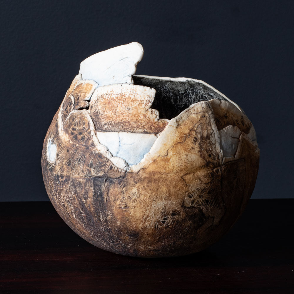 Ulla Viotti, Sweden, unique stoneware vessel with matte brown and blue surface K2575