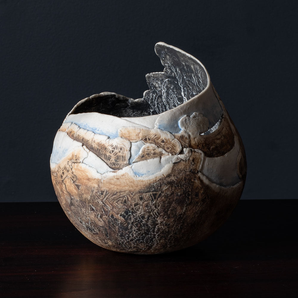Ulla Viotti, Sweden, unique stoneware vessel with matte brown and blue surface K2575